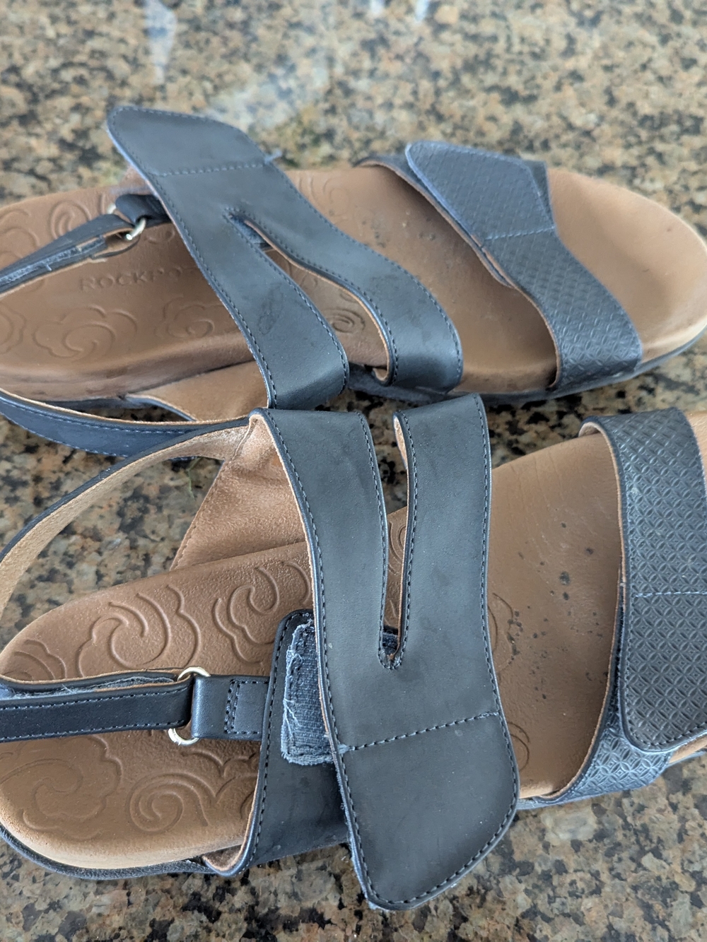 Denim Navy Rockport Leather Strappy Slingback Sandals